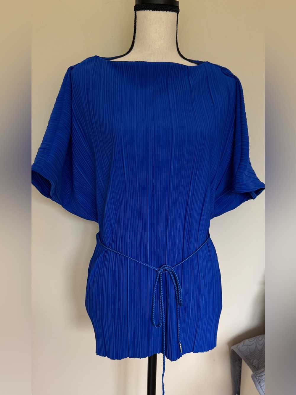 Royal Blue Oversize Pleated Belted lightweight Top XS by Khaadi